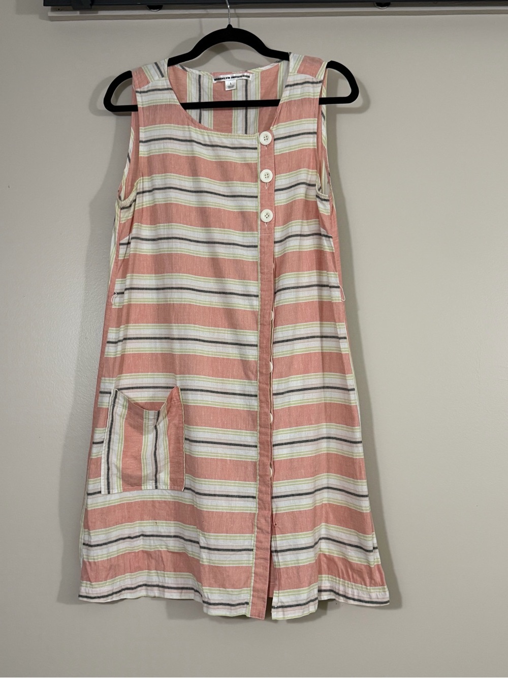 BROOKLYN INDUSTRIES Sleeveless mod Striped Button-Front cotton Sundress, sz L